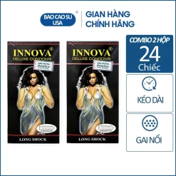 Combo 2 hộp bao cao su kéo dài thời gian và có gai Innova đen [24 cái]