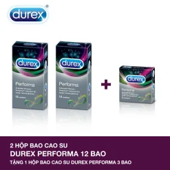 Bộ 2 hộp bao cao su Durex Performa (12 bao/hộp) + Tặng 1 hộp bao cao su Durex Performa 3 bao