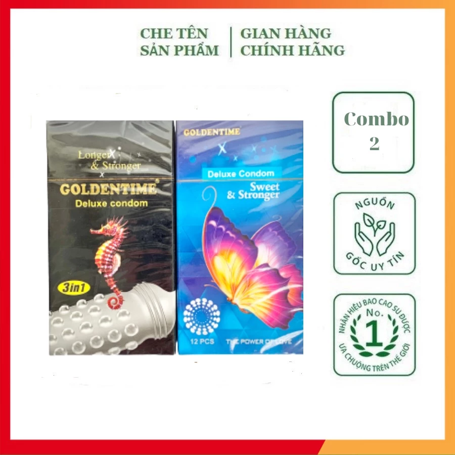 Combo 2 hộp bao cao su gai bi Golden Time cao cấp, bao cao su gân gai, ba con sâu