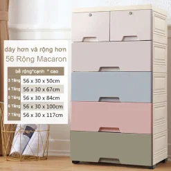 tủ quần áo nhựa cho bé có bánh xe Macaron bốn tầng năm tầng sáu tầng