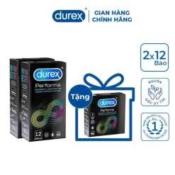 [DUREX CHÍNH HÃNG] Bộ 2 hộp bao cao su Durex Performa (12 bao/hộp) + Tặng 1 hộp bao cao su Durex Performa 3 bao