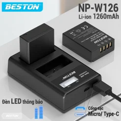 Bộ 2 Pin + Sạc Đôi Fujifilm NP-W126/W126S Beston Cho Fujifilm X-T20 X-T10 X-T100 X100F X-H1 X-T3 X-T2 X-T1 X-A5 X-A3
