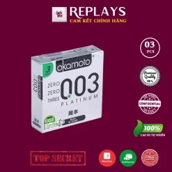 Bao cao su Okamoto ❤️Freeship❤️ Bao cao su Okamoto 003 mm Platium hàng cao cấp siêu mỏng Hộp 3 bao