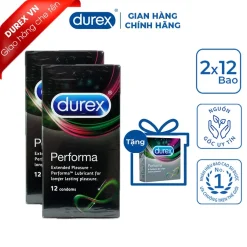 ⚡Che Tên Sản Phẩm⚡ Bộ 2 Hộp Bao cao su Durex Performa 12 bao Tặng 1 Hộp Performa 3 bao (Bao Cao Su Kéo Dài Thời Gian)