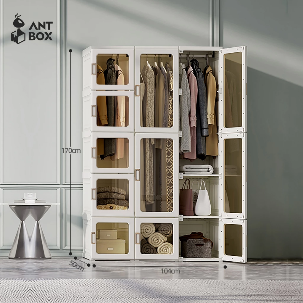 ANTBOX Tủ Quần Áo 15 Khối 3 Móc Treo 890L Tủ Quần Áo Di Động Lắp Đặt Trong Suốt Miễn Phí Hộ Gia Đình Phòng Ngủ Tủ Nhựa Quần Áo Sắp Xếp