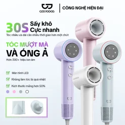【Bảo hành một năm】GOOJODOQ Máy sấy tóc tốc độ cao có màn hình hiển thị công suất LED 3 tốc độ gió bốn phút để sấy khô Thích hợp cho du lịch và sử dụng tại nhà