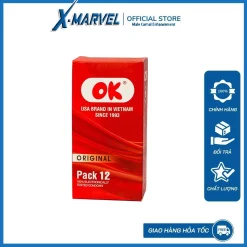 Hộp 12 Bao cao su OK Original - bao cao su OK đỏ 49mm XMARVEL