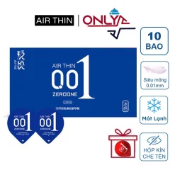 Bao Cao Su Siêu Mỏng AIR THIN 001 Xanh Lửa Băng Mát Lạnh Nhiều Gel Bôi Trơn Hộp 10 BCS Kéo Dài Thời Gian