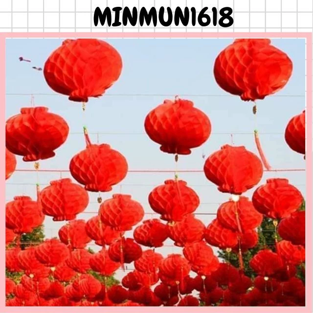 combo 10 đèn lồng đỏ Nilon chữ phúc treo trang trí lễ tết