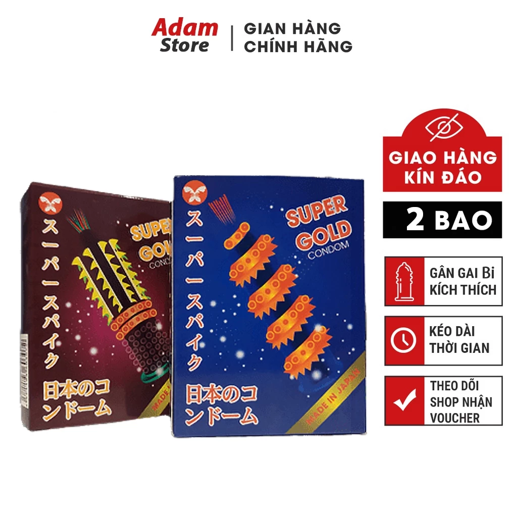 Bao cao su Super Gold hộp 2 cái, bao cao su gân gai bi lớn kéo dài thời gian quan hệ