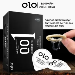 Bao cao su siêu mỏng 001 OLO đen hương vani với 5% benzocain kéo dài thời gian hộp 10c bcs