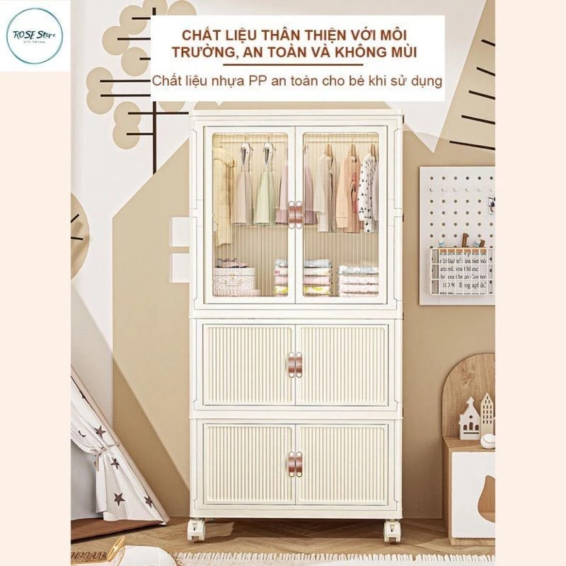 Tủ Đồ Chứa Quần Áo Cho Bé, Có bánh Xe Xoay 360 Độ Tiện Lợi, Tủ Nhựa Đa Năng
