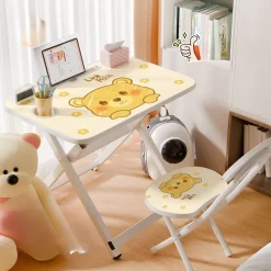 Bàn học trẻ em hình gấu dễ thương, bàn học sinh gấp gọn, đơn giản, không cần lắp ráp, bộ bàn ghế viết cho phòng ngủ