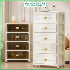 Tủ Nhựa Nhiều Tầng Phòng ngủ/phòng khách Tủ ngăn kéo Cửa trong suốt cao cấp/tay nắm mạ vàng