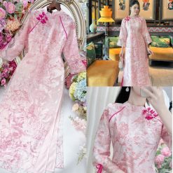 Áo Dài Cách Tân 4 Tà Voan Tơ Hình Ánh Kim Tay Lỡ Loe Cách Điệu Đính Nơ Nhẹ Nhàng - Hàng May Sẵn