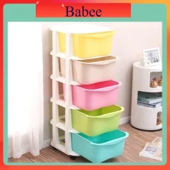 Tủ nhựa lắp ghép AMIZIN Tủ nhựa quần áo trẻ em ngăn kéo 5 tầng có bánh xe dễ dàng di chuyển Babee