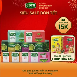 [MUA 10+1] Trà Túi Lọc Cozy Các Vị, Trà Ô Long, Xanh, Nhài, Gừng, Hồng Trà, Sen, Đào, Dâu, Vải, Quế, Bạc Hà Hộp 25 Túi