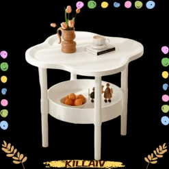 Bàn cuối KILLA1V, Bàn bên Samll 40 * 40CM, Bàn đầu giường hai lớp bằng nhựa dễ lắp ráp hợp thời trang cho phòng khách