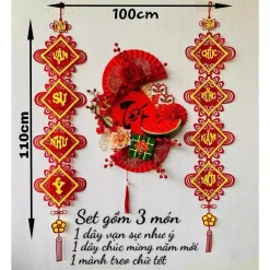 Set 3 Món Decor Tết 2026 Trang Trí Nhà Cửa & Cửa Hàng – Mành Treo Chữ Tết + Dây Vạn Sự Như Ý + Dây Chúc Mừng Năm Mới