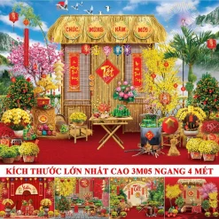 [Có size lớn 4 mét] Phông nền trang trí tết Bính Ngọ 2026, Tranh vải tết 2026 mừng xuân Bính Ngọ Decor trang trí tết