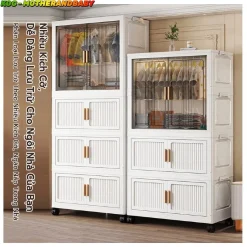 Tủ Nhựa Đa Năng Cho Bé - Có Ngăn Treo & Bánh Xe, Thiết Kế Nhiều Tầng, Tủ Quần Áo Trẻ Em Tiện Lợi