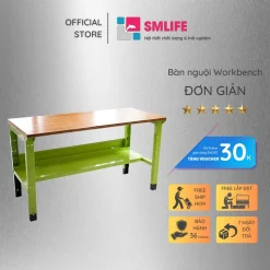 Bàn nguội cơ khí Workbench đơn giản - Bàn làm việc chân thép lắp ráp, sơn tĩnh điện - Mặt bàn tre ép dày 25mm