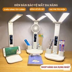 Đèn LED Để Bàn Đa Năng, Đèn Học Để Bàn Chống Cận Cao Cấp Với 3 Màu Sáng Và Đồng Hồ LCD Sắc Nét HOT