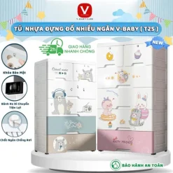 [HỎA TỐC] Tủ Đựng Đồ Cho Bé Tiện Lợi Xinh Xắn V-BABY T1-VBABY Tủ Nhựa Đài Loan PP An Toàn, Chắc Chắn