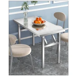 Bàn gấp bằng thép không gỉ dày, bàn hố lửa, bàn ăn cho gia đình, bàn học, bàn vuông, bàn BBQ không cần lắp ráp