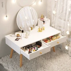 Bàn trang điểm bệt có gương, bàn phấn gỗ kèm kệ bàn học lắp ráp thông minh- GP140/ GP143