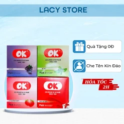 Bao cao su Ok siêu mỏng bcs hương bạc hà, dâu, nho hộp 3 chiếc