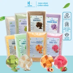 Bột pudding gói 100g siêu ngon hấp dẫn 9 vị - Pudding trứng socola khoai môn dưa lưới sữa đào dâu, sét nguyên liệu Hucha