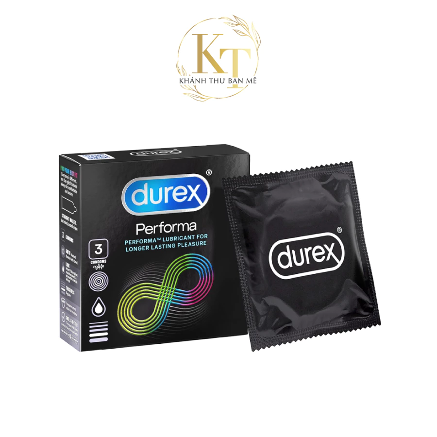 Bao cao su Durex Performa 💥 CHÍNH HÃNG 💥 Bao cao su kéo dài thời gian, size 52mm, 3 bao/hộp