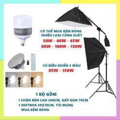 Bộ đèn studio chụp ảnh, quay phim, Livestream chuyên nghiệp, cao 2m