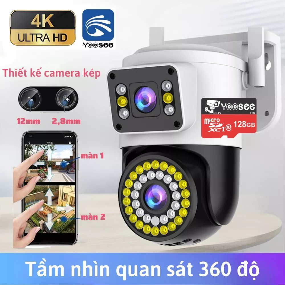 Camera Yoosee 2 Mắt Giám Sát Ngoài Trời Xoay 360 độ Xem Đêm Có Màu Không Dây IP66 Thông Minh chống nước - FHD 8M