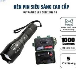 Đèn pin mini siêu sáng, đèn led XML T6 full box hộp kèm pin và sạc vỏ kim loại chắc chắn, chống nước an toàn