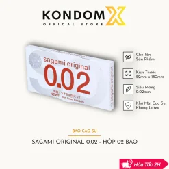 Bao cao su siêu mỏng, cao cấp SAGAMI ORIGINAL 002, khử mùi cao su Latex, chính hãng Nhật Bản, hộp 2 bcs