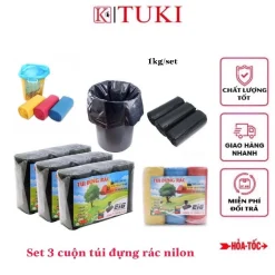 [ Loại đủ 1kg/bịch - túi dày, dai ] Bịch 3 cuộn túi đựng rác chất liệu nilon tự huỷ sinh học - tiện dụng, tiết kiệm