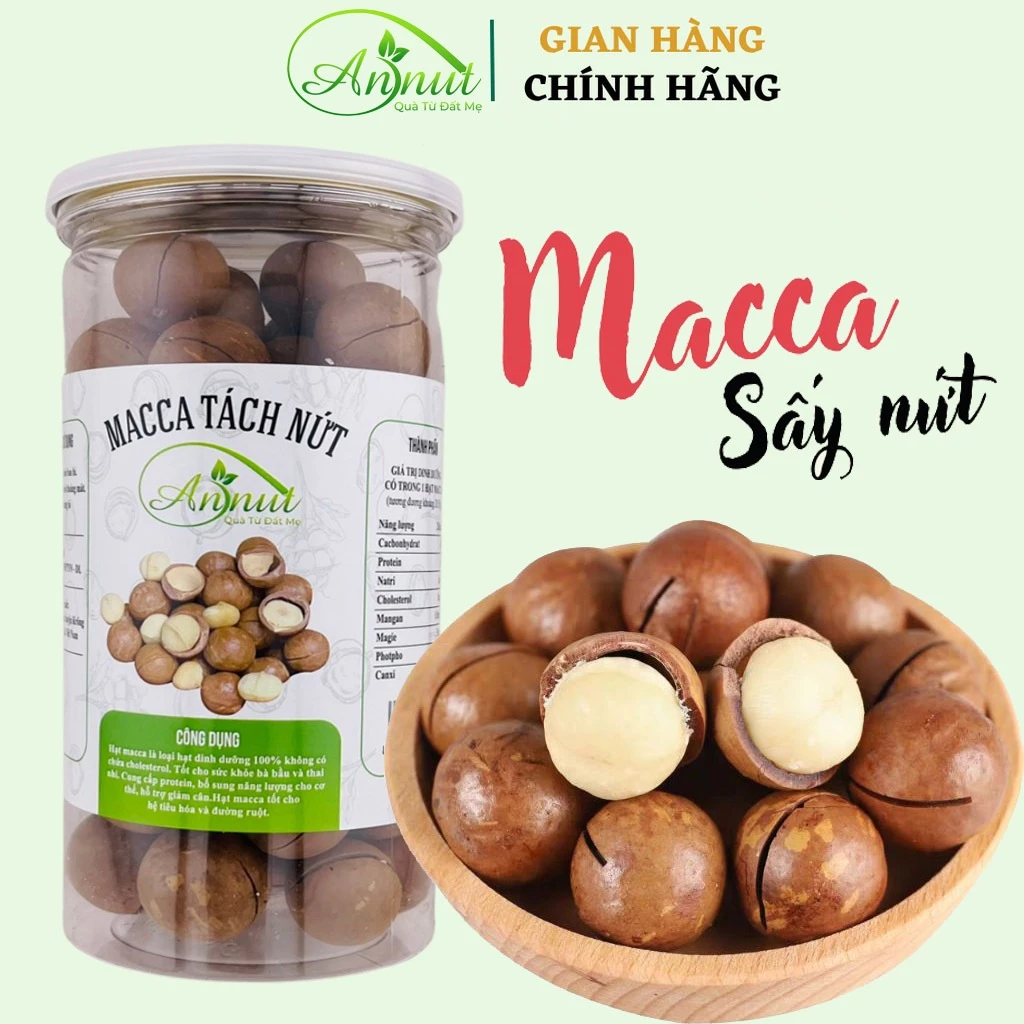 Hạt Macca nứt vỏ Organic Daklak giòn tan không hôi dầu kèm tách vỏ hũ 250g,500g. Từ nông sản Annut