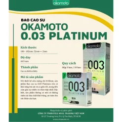 Bao cao su Okamoto 0.03 Platinum Trong Suốt Mềm Mại (Hộp 3C, 10C)