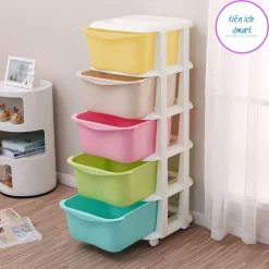 tủ nhựa 5 tầng đa sắc, tủ quần áo nhựa cao cấp có bánh xe di chuyển dễ dàng
