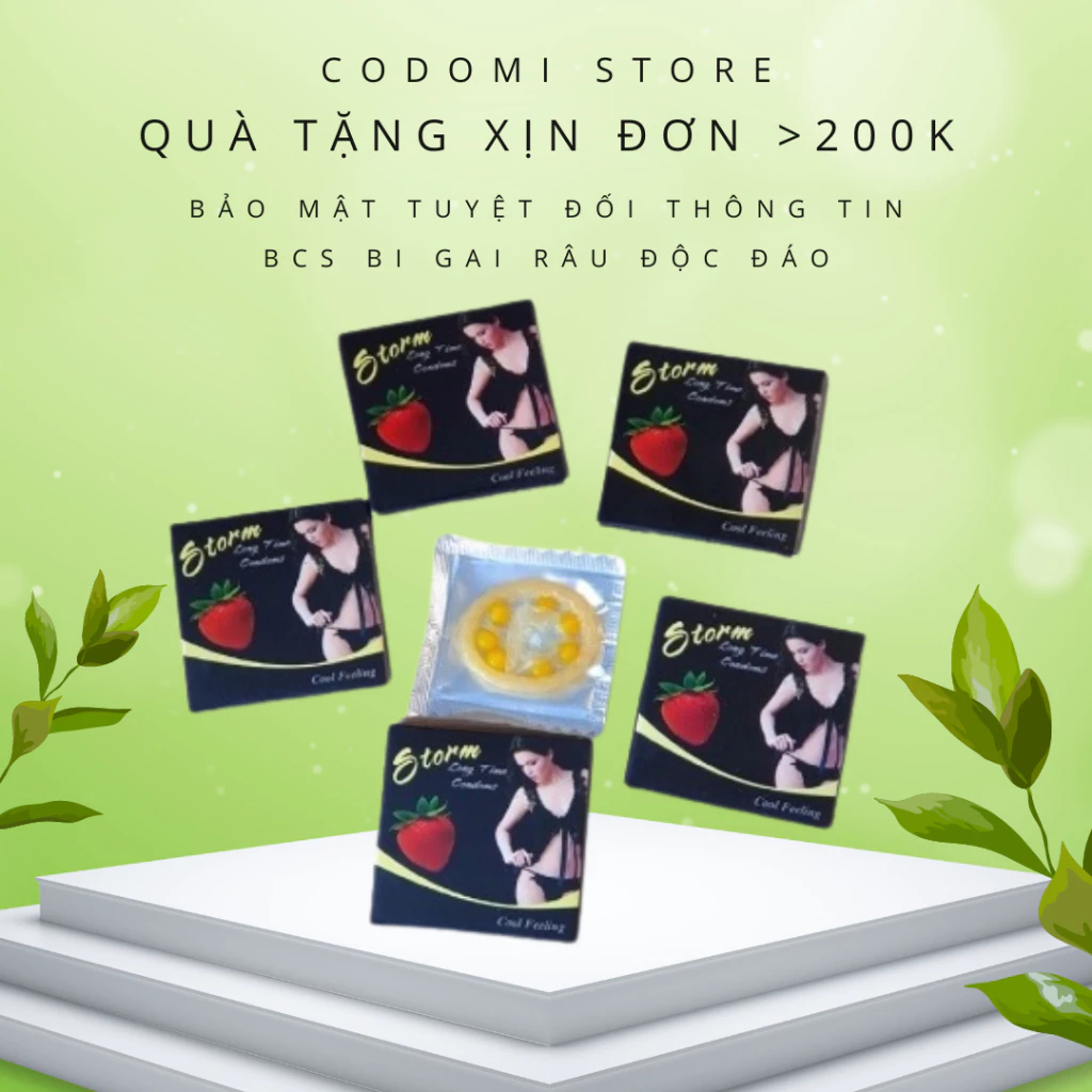 Combo 10 hộp Bao cao su bi STORM Bcs 7 bi lớn có gai toàn thân Tăng khoái cảm Codomi