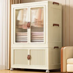 Tủ quần áo gấp gọn tiện lợi, tủ nhựa đựng đồ đa năng có ngăn treo quần áo và bánh xe xoay 360 độ tiện lợi