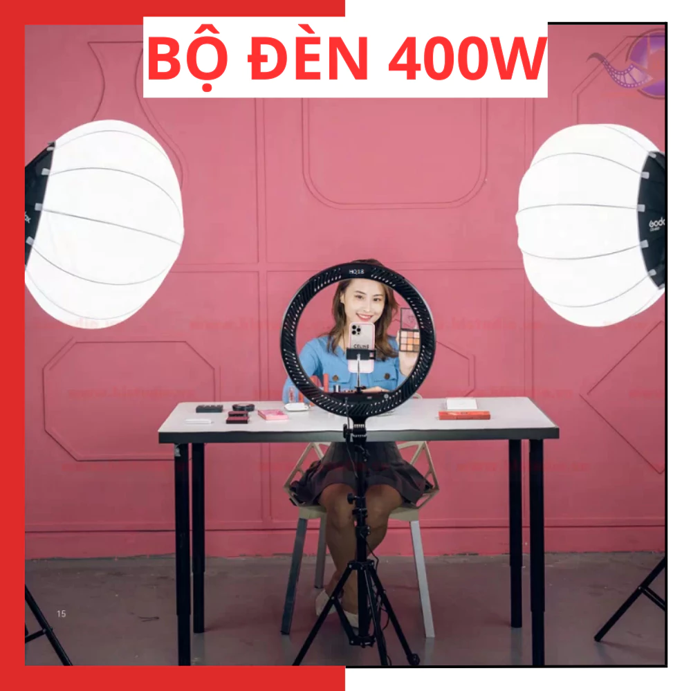 Đèn Chụp Studio Hình Cầu trợ sáng Livestream chụp ảnh quay video bán hàng chuyên nghiệp Bediro BD-400S thế hệ mới