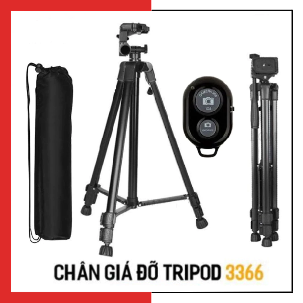 Gậy selfie chụp ảnh 3 chân tripod 3366 cao 1m5 có tay cầm, tặng đầu kẹp và túi đeo- Chân Giá Đỡ Điện Thoại Chắc Chắn