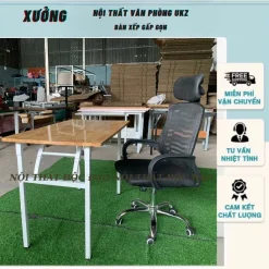 Bàn xếp gấp gọn, bàn đã lắp ráp sẳn, bàn làm việc, bàn học mặt bàn gổ cao su chống nước, khung sắt V3 phun sơn tỉnh điện