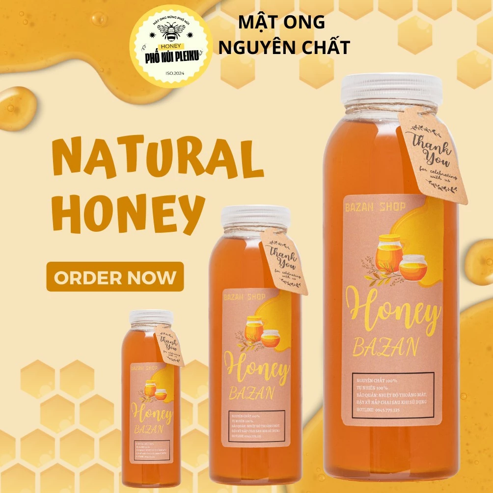 Mật ong rừng nguyên chất núi Pleiku Gia Lai, 100% tự nhiên nguyên chất (bao đổi trả 60 ngày nếu không ưng)