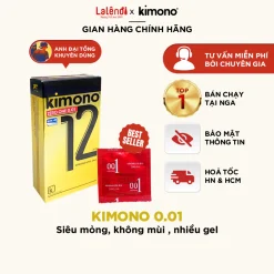 Bao cao su Kimono siêu mỏng 0.01mm không mùi màu vàng chứa vitamin B cấp ẩm bôi trơn, chính hãng Nga Lalendi Store