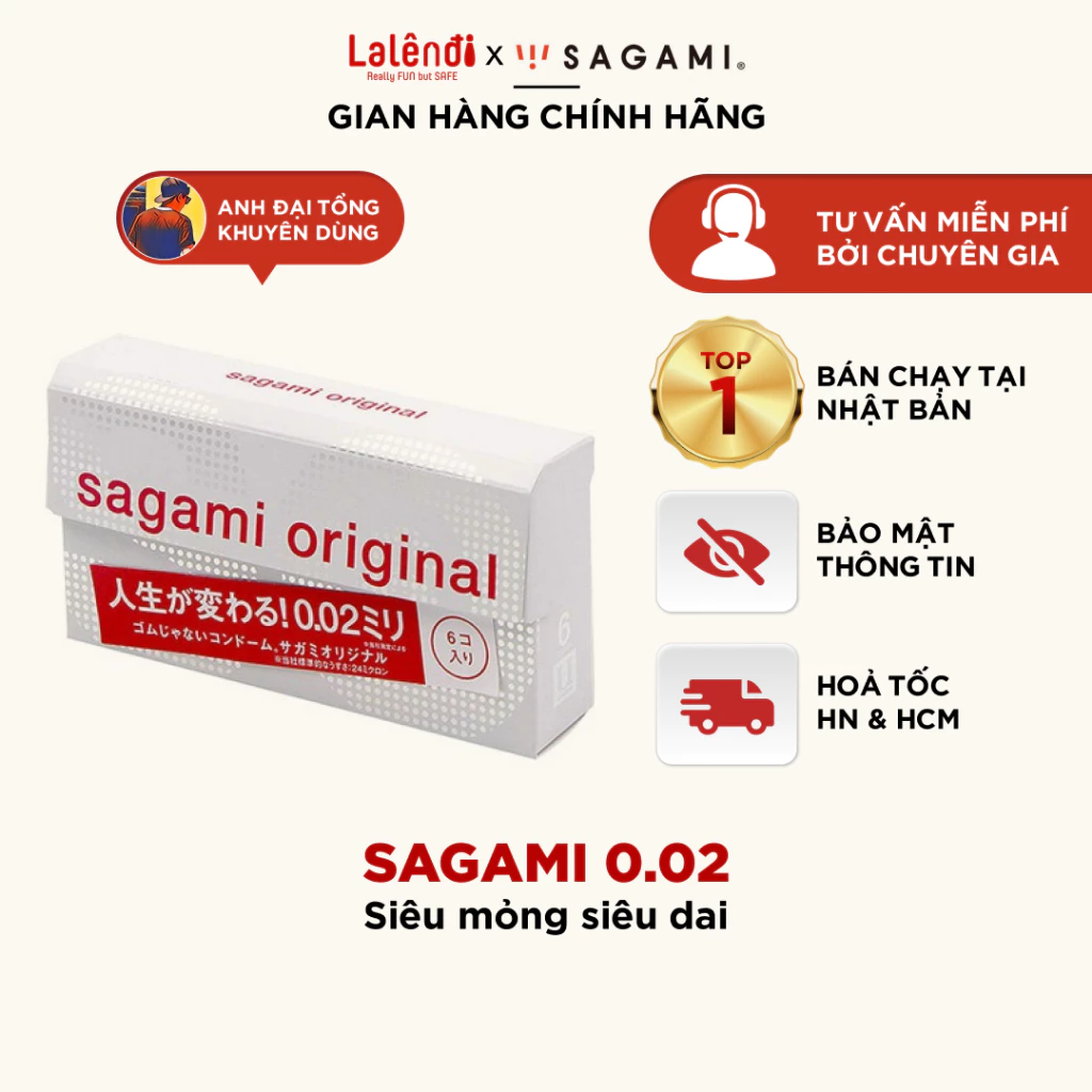 Bao Cao Su Siêu Mỏng Sagami 002 Non- Latex, BCS Chính Hãng Nhật Bản 0 02mm, Hộp 6 Chiếc | LALENDI STORE