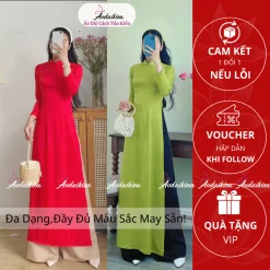 Áo dài truyền thống 2 tà tay dài vải lụa Mỹ loại 1 mềm mịn cổ truyền thống A09 Áo Dài Cách Tân Kiều
